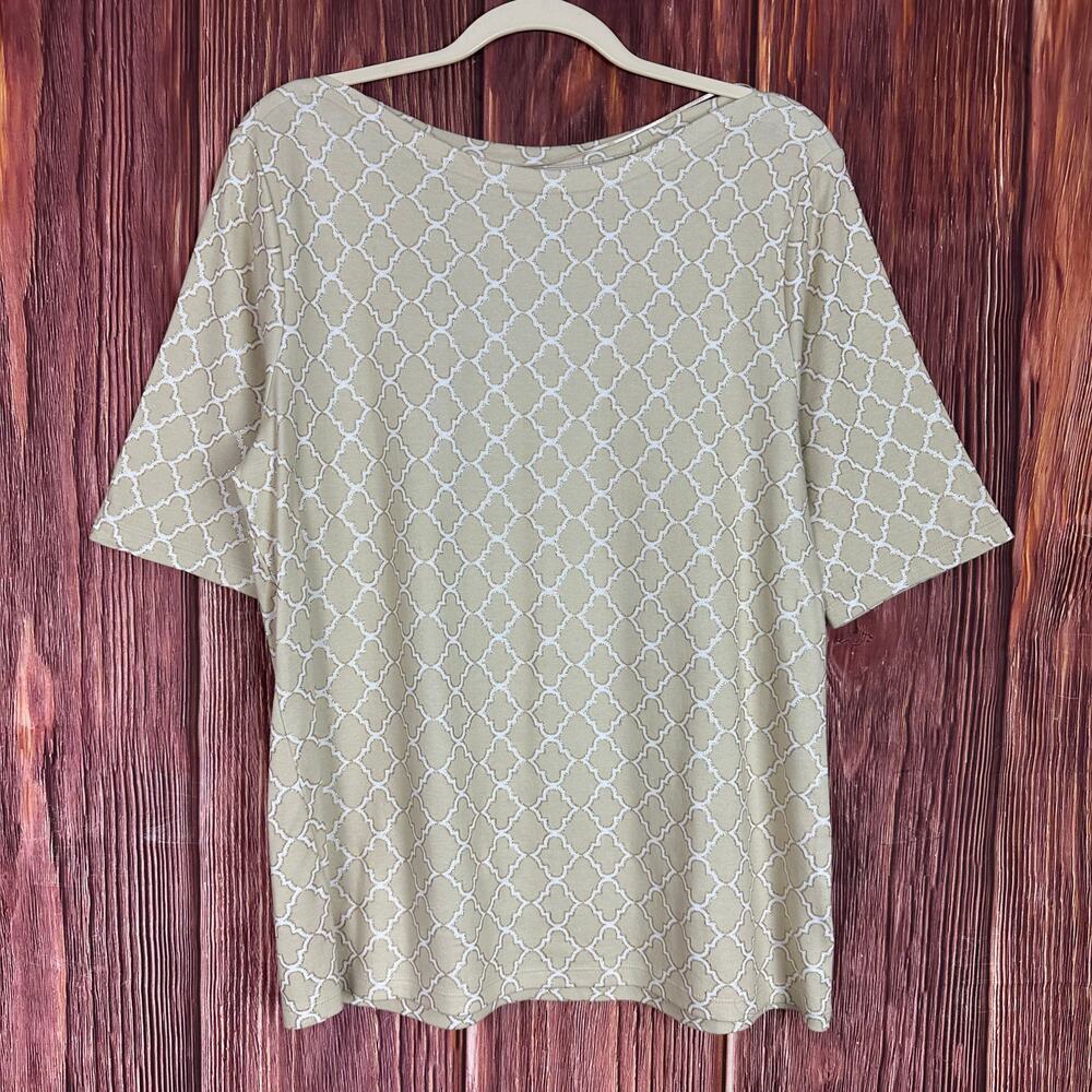 Pima Cotton Charter Club Luxury Top Tile Print Cream‎ Metallic Womens Size XL